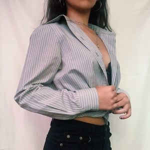 Grey and White Striped, Collard Foxcroft Button Up